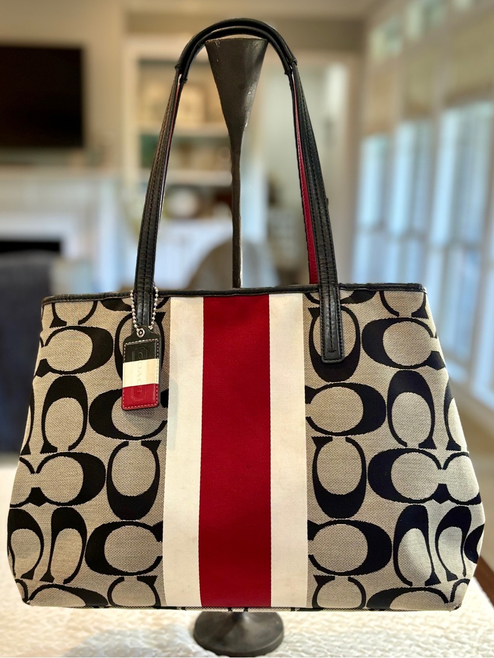 Coach Hamptons Signature Jacquard Tote Red Stripe EUC Fresh Travel Ready 16x12♥️